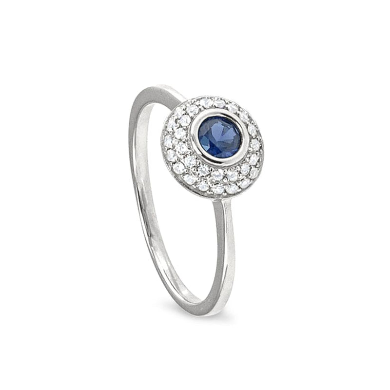 Round Synthetic Blue Sapphire Ring with Halo - BL2170R-Kelly Waters-Renee Taylor Gallery