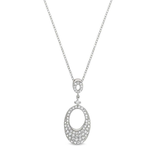 Platinum Finish Sterling Silver Micropave Graduated Open Oval Pendant with Simulated Diamonds on 18" Cable Chain - BL2210N-Kelly Waters-Renee Taylor Gallery