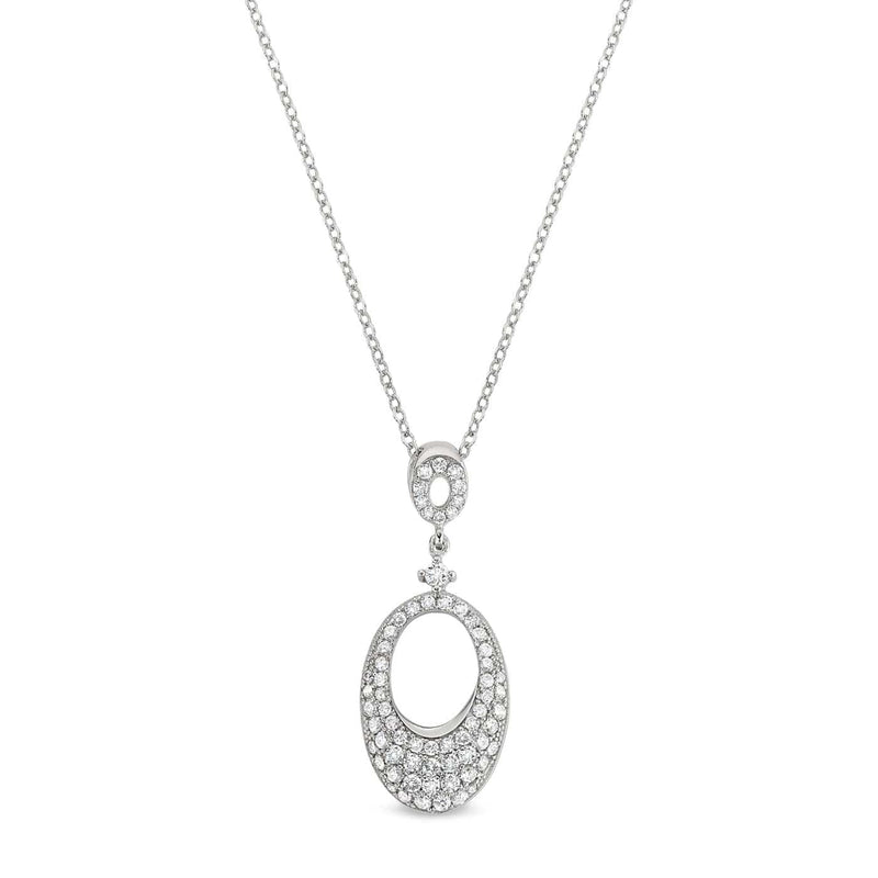 Platinum Finish Sterling Silver Micropave Graduated Open Oval Pendant with Simulated Diamonds on 18" Cable Chain - BL2210N-Kelly Waters-Renee Taylor Gallery