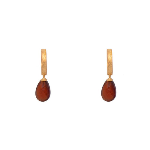 Huggie Hoop Garnet Drop Earrings 24K Fair Trade Gold Vermeil-Joyla-Renee Taylor Gallery