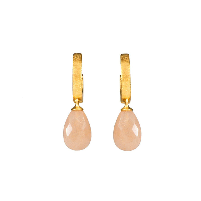 Faceted Oval Peach Moonstone 24K Gold Vermeil Huggie Earrings-Joyla-Renee Taylor Gallery