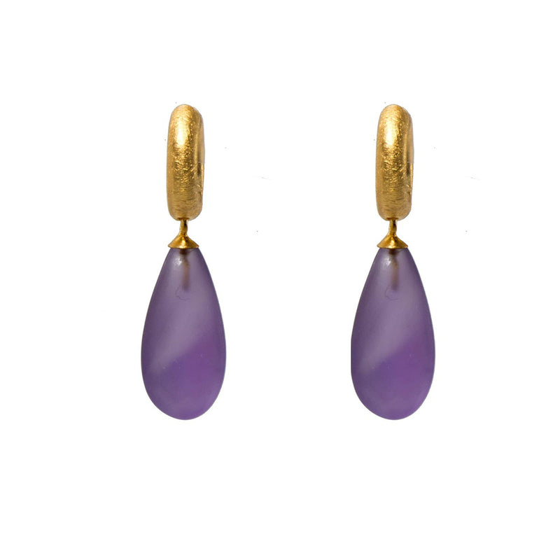 Matte Amethyst Teardrop 24K Gold Vermeil Huggie Earrings-Joyla-Renee Taylor Gallery