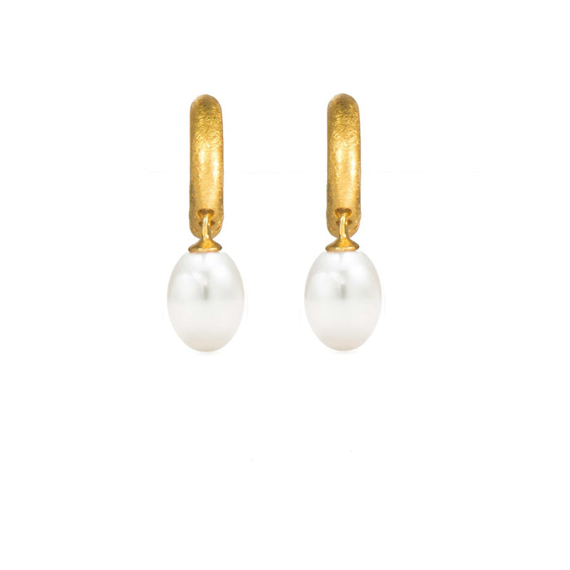 Oval White Pearl 24K Gold Vermeil Huggie Earrings-Joyla-Renee Taylor Gallery