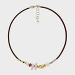 3 mm Leather Necklace with Handmade Gold Elements, Silver, Freshwater Pearls and Baroque Pearl-Misani Milano-Renee Taylor Gallery