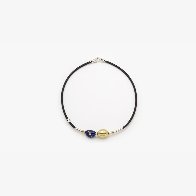 Leather Necklace with Gold Elements, Silver, Lapis Lazuli & Diamonds - C2147LA-Misani Milano-Renee Taylor Gallery