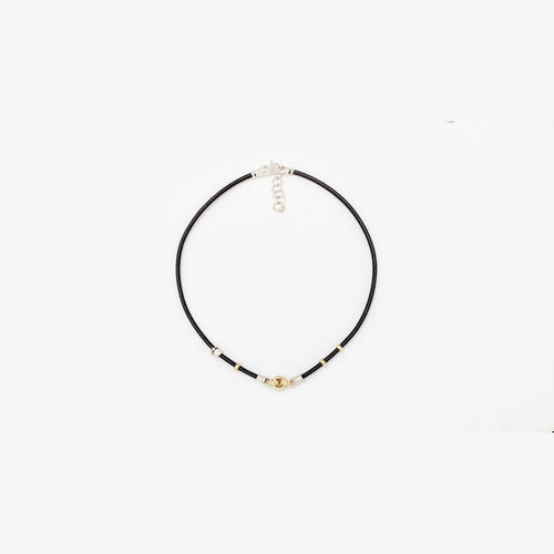 3mm Leather Necklace with 18kt Gold Mesh, White Diamonds, and Adjustable Lobster Clasp - C2157F-Misani Milano-Renee Taylor Gallery