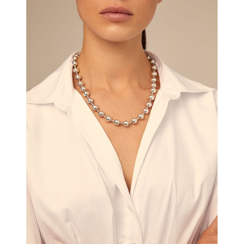 Sterling Silver-Plated Bead Necklace - COL1390MTL0000U-UNO de 50-Renee Taylor Gallery