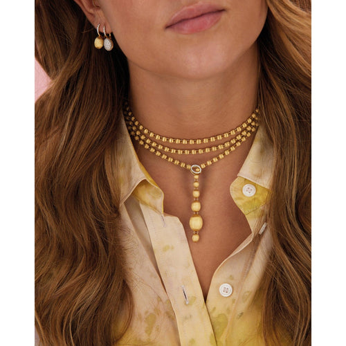 "Ivy" Slim Hand-Engraved Gold Boules and Diamonds Convertible Statement Necklace-Nanis-Renee Taylor Gallery