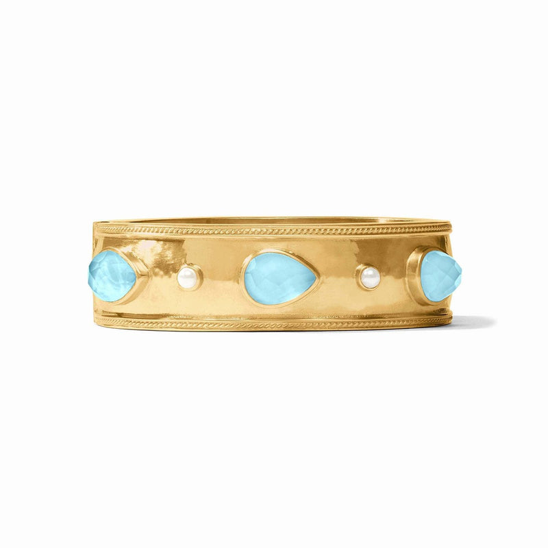 Cannes Stone Statement Hinge Bangle - Iridescent Capri Blue-Julie Vos-Renee Taylor Gallery