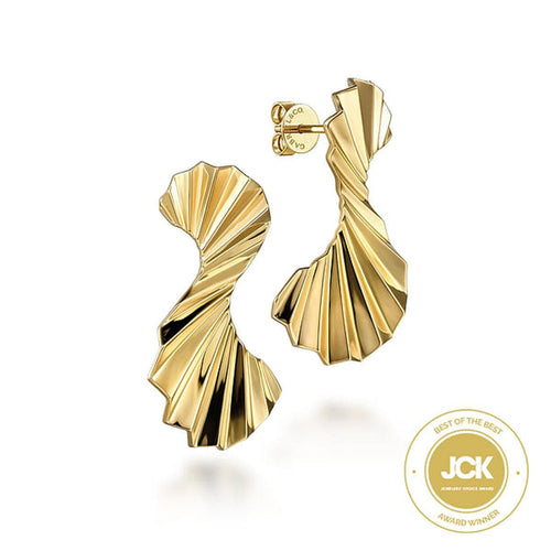 14K Yellow Gold Diamond Cut Texture Free Form Drop Earrings - EG14857Y4JJJ-Gabriel & Co.-Renee Taylor Gallery