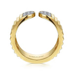 14K Yellow Gold Open Ring w/ Diamond Pavé End Caps and Diamond Cut Texture - LR52371Y45JJ-Gabriel & Co.-Renee Taylor Gallery