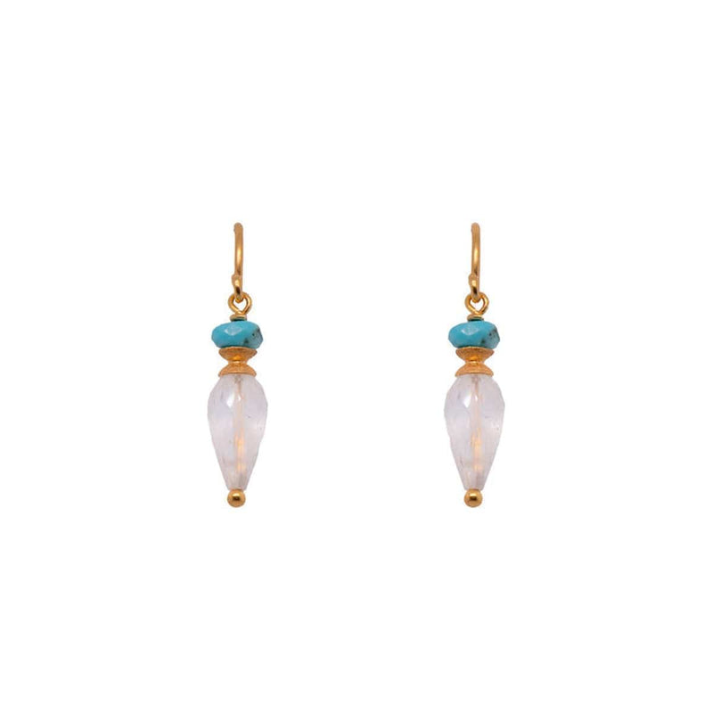 French Wire Earrings Turquoise and Rainbow Moonstone Faceted 24K Fair Trade Gold Vermeil-Joyla-Renee Taylor Gallery