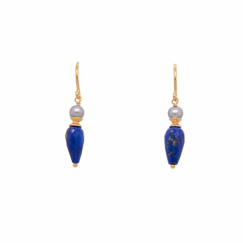 French Wire Earrings Grey Pearl Lapis Faceted 24K Fair Trade Gold Vermeil-Joyla-Renee Taylor Gallery