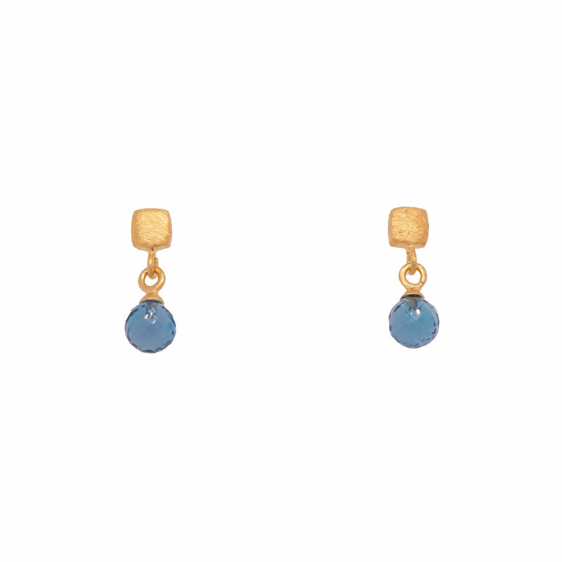 Cube London Blue Topaz 5mm Fac 24K Gold Vermeil Earrings-Joyla-Renee Taylor Gallery