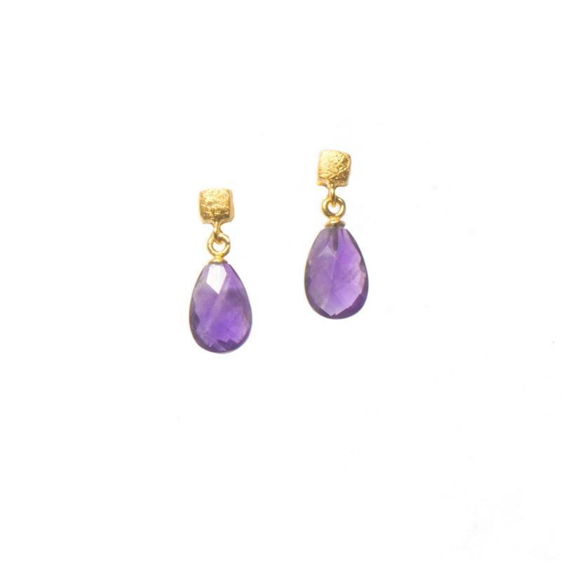 Cube Faceted Amethyst 24K Gold Vermeil Earrings-Joyla-Renee Taylor Gallery