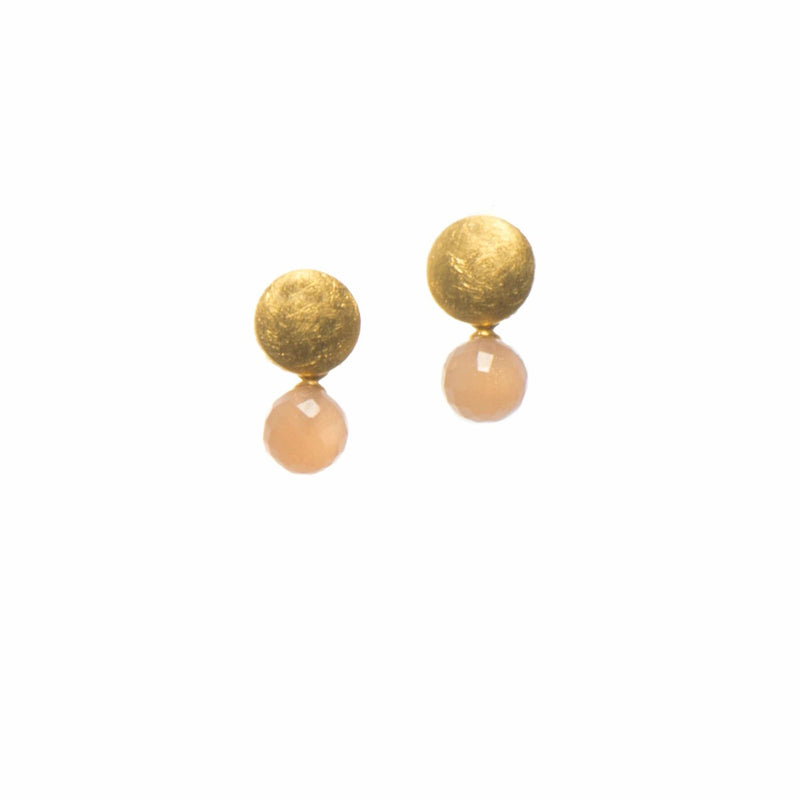 Globe Round Faceted Peach Moonstone 24K Gold Vermeil Earrings-Joyla-Renee Taylor Gallery