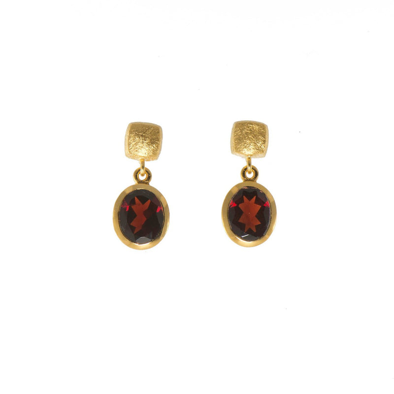 Cube Round Faceted Garnet 24K Gold Vermeil Earrings-Joyla-Renee Taylor Gallery