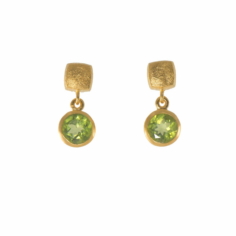 Cube Round Peridot 24K Gold Vermeil Earrings-Joyla-Renee Taylor Gallery