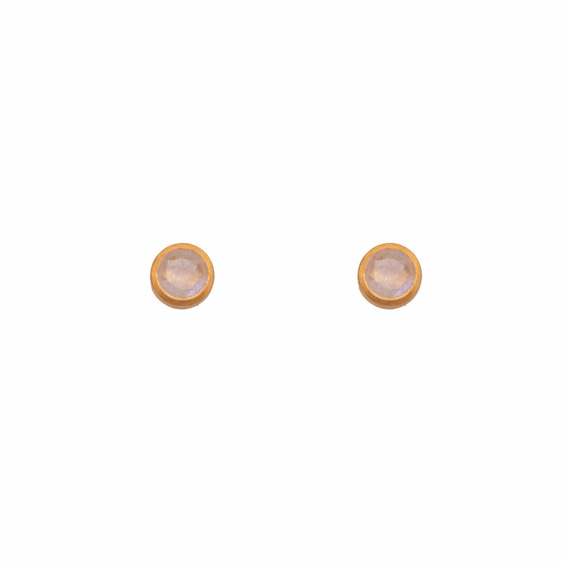 Basic Stud 6mm Rainbow Moonstone 24K Gold Vermeil Earrings-Joyla-Renee Taylor Gallery