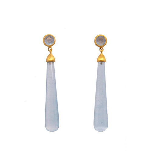 Long Drop Cabochon Aquamarine 24K Gold Vermeil Earrings-Joyla-Renee Taylor Gallery