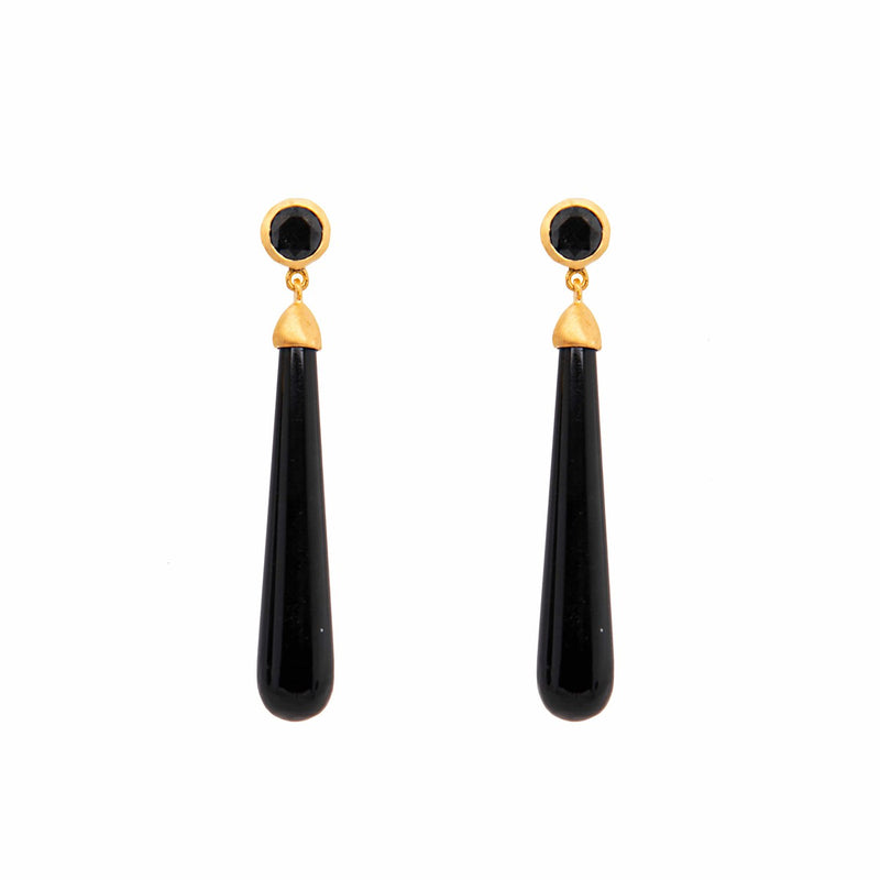 Long Drop Cabochon Black Spinal 24K Gold Vermeil Earrings-Joyla-Renee Taylor Gallery