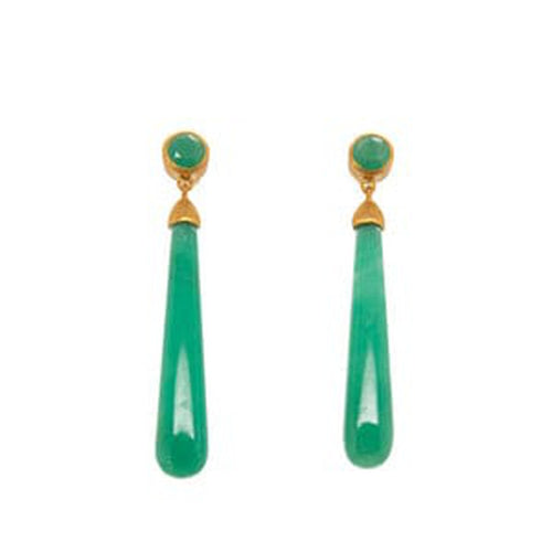 Signature Chrysoprase Long Drop Cabochon Earrings-Joyla-Renee Taylor Gallery