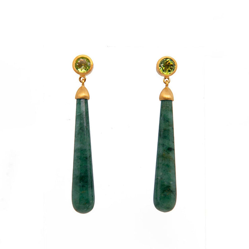 Signature Peridot Long Drop Cabochon Earrings 24K Gold Vermeil-Joyla-Renee Taylor Gallery