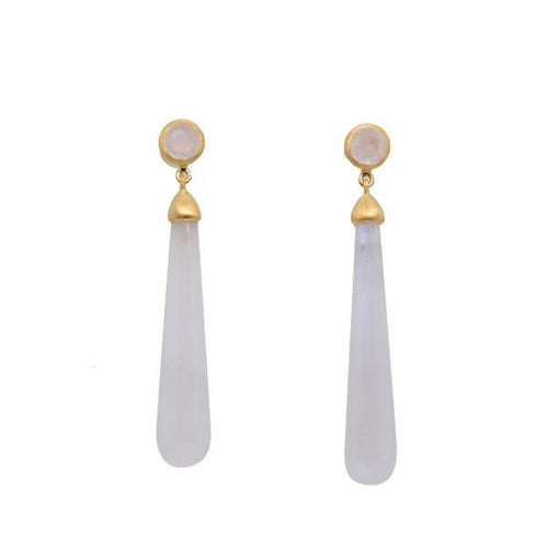 Long Drop Cabochon Rainbow Moonstone Earrings-Joyla-Renee Taylor Gallery