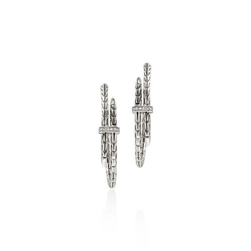 Spear Silver Diamond Pave Hoop Earrings - EBP9012472DI-John Hardy-Renee Taylor Gallery