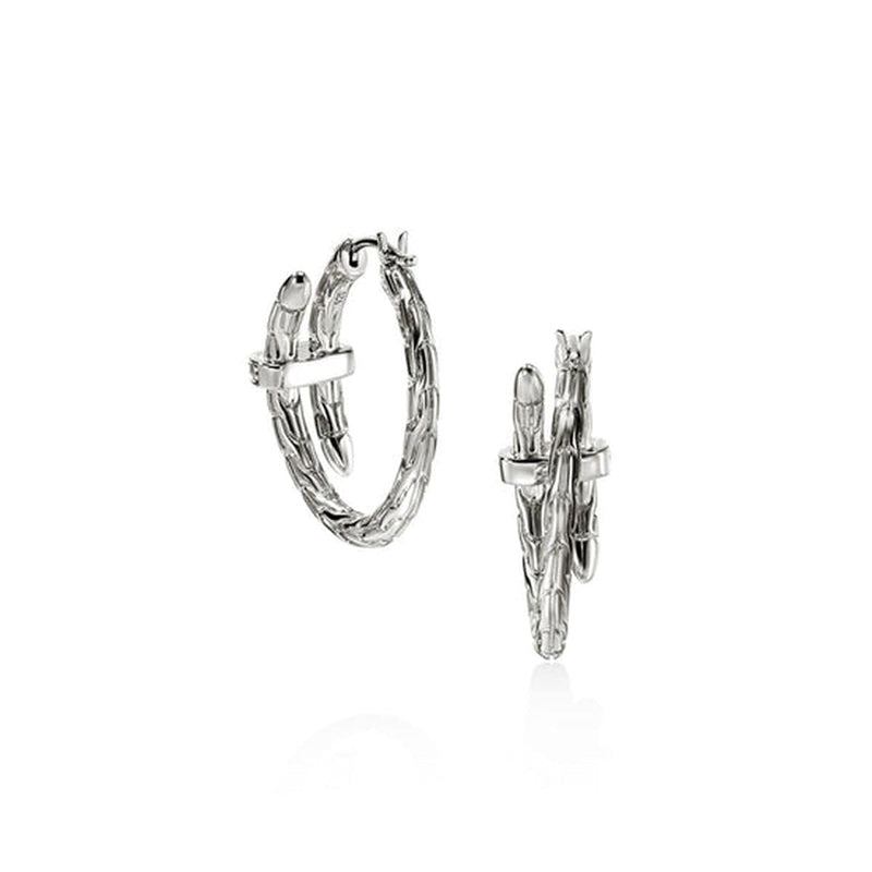 Spear Silver Diamond Pave Hoop Earrings - EBP986742DI-John Hardy-Renee Taylor Gallery