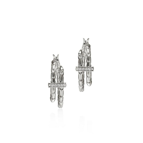 Spear Silver Diamond Pave Hoop Earrings - EBP986742DI-John Hardy-Renee Taylor Gallery