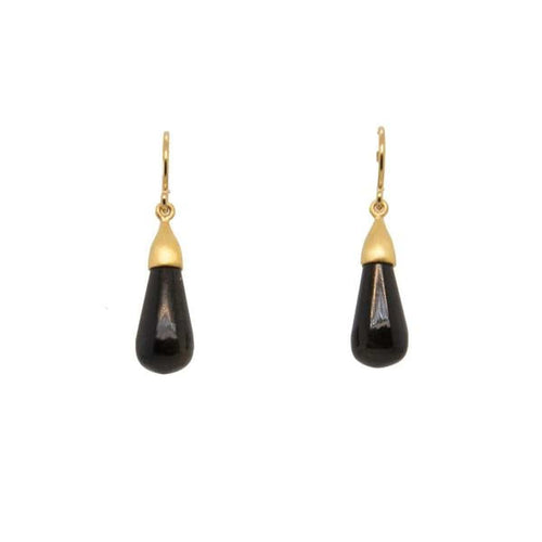 Drop Cabochon Gold Obsidian Earrings-Joyla-Renee Taylor Gallery