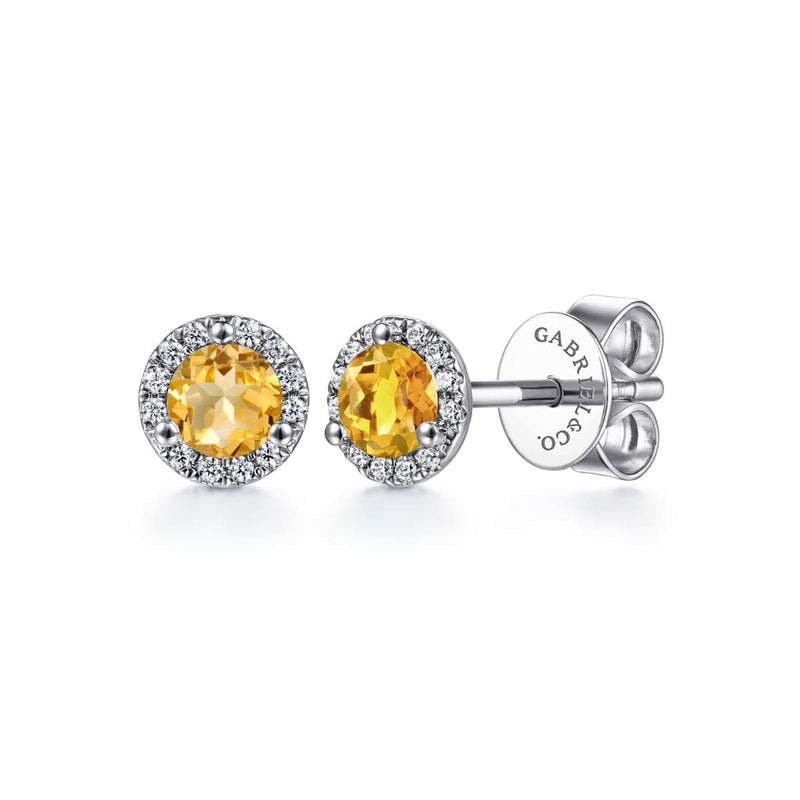 14K White Gold Round Halo Citrine and Diamond Stud Earrings - EG12372W45CT-Gabriel & Co.-Renee Taylor Gallery