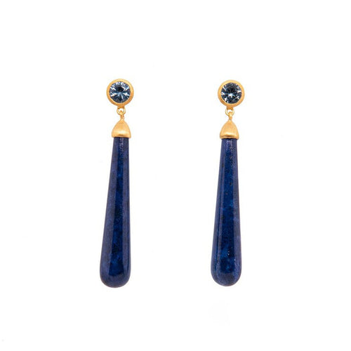 Long Drop Cabochon Sky Blue Topaz & Dark Lapis Earrings-Joyla-Renee Taylor Gallery