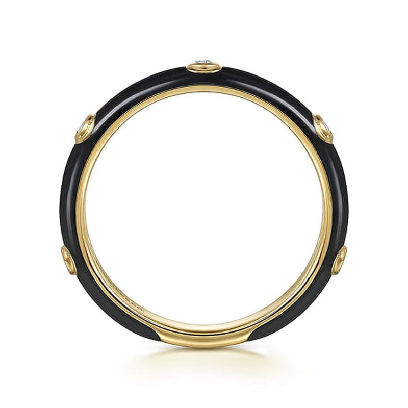 14K Yellow Gold Bezel Set Diamond Stackable Ring with Black Enamel - LR52655E8Y45JJ-Gabriel & Co.-Renee Taylor Gallery