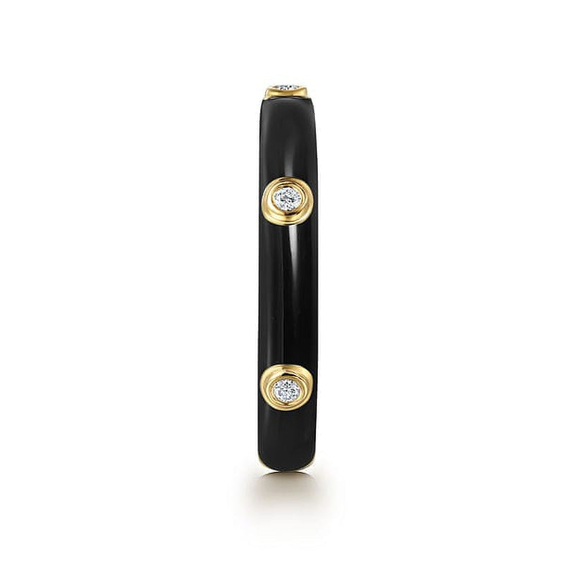 14K Yellow Gold Bezel Set Diamond Stackable Ring with Black Enamel - LR52655E8Y45JJ-Gabriel & Co.-Renee Taylor Gallery