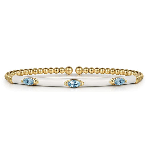 14K Yellow Gold Bujukan Blue Topaz Split Bangle w/ White Enamel - BG4968E9Y4JBT-Gabriel & Co.-Renee Taylor Gallery