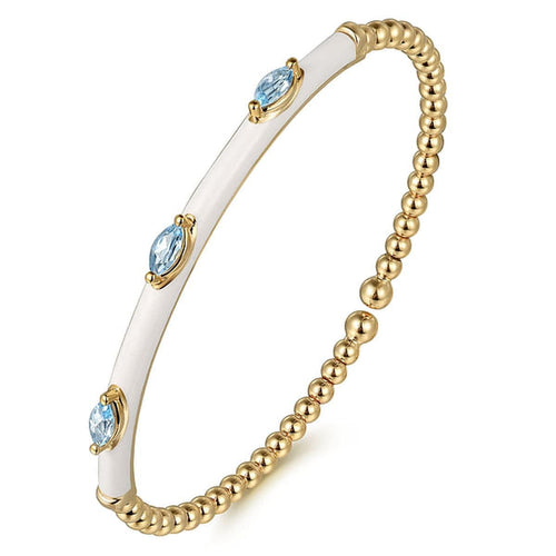 14K Yellow Gold Bujukan Blue Topaz Split Bangle w/ White Enamel - BG4968E9Y4JBT-Gabriel & Co.-Renee Taylor Gallery