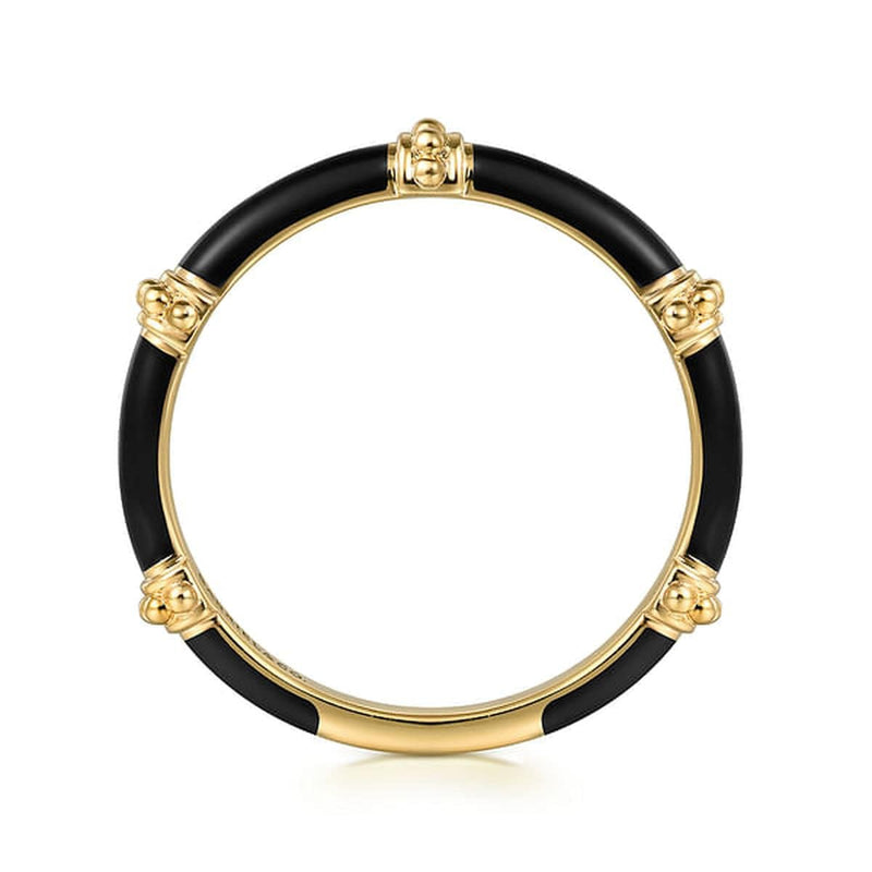 14K Yellow Gold Bujukan Stackable Ring with Black Enamel - LR52650E8Y4JJJ-Gabriel & Co.-Renee Taylor Gallery