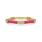 14K Yellow Gold Diamond Stackable Ring with Pink Enamel - LR52659EFY45JJ-Gabriel & Co.-Renee Taylor Gallery