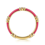 14K Yellow Gold Diamond Stackable Ring with Pink Enamel - LR52659EFY45JJ-Gabriel & Co.-Renee Taylor Gallery