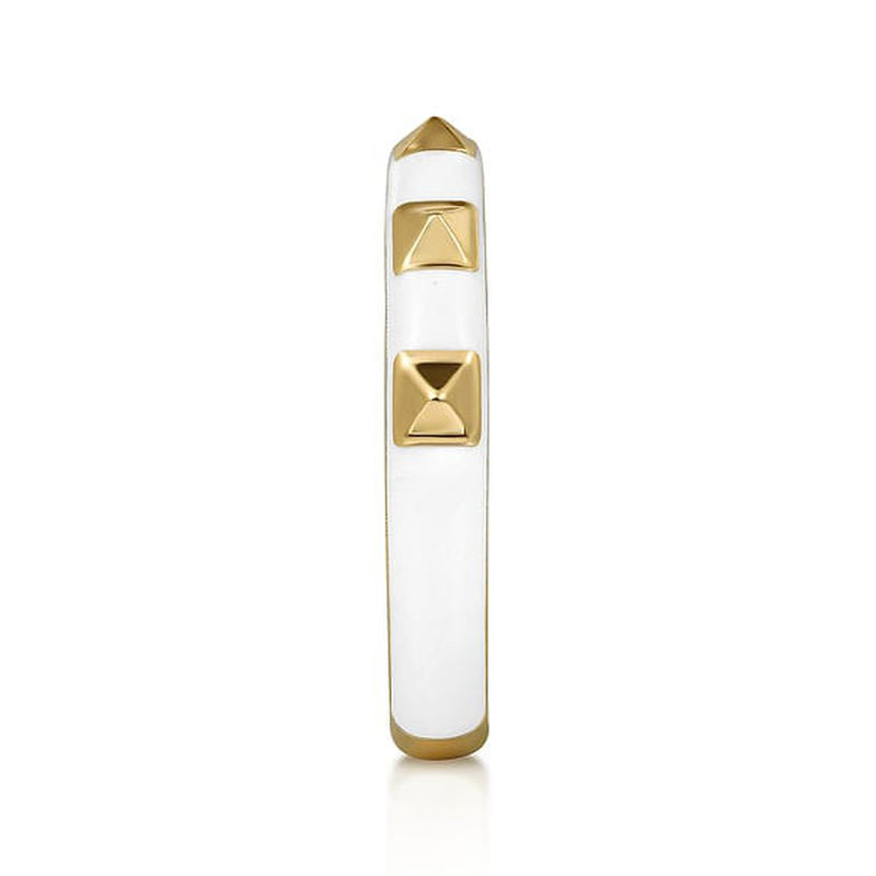 14K Yellow Gold Pyramid Stackable Ring with White Enamel - LR52654E9Y4JJJ-Gabriel & Co.-Renee Taylor Gallery