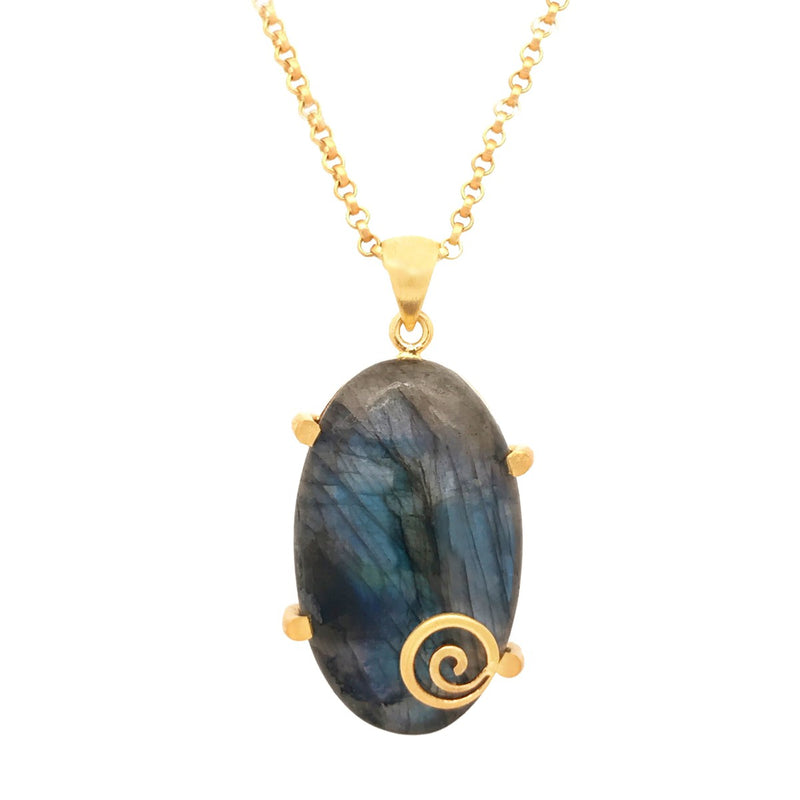 Gratitude 4 Prong Labradorite 24K Gold Vermeil Pendant-Joyla-Renee Taylor Gallery