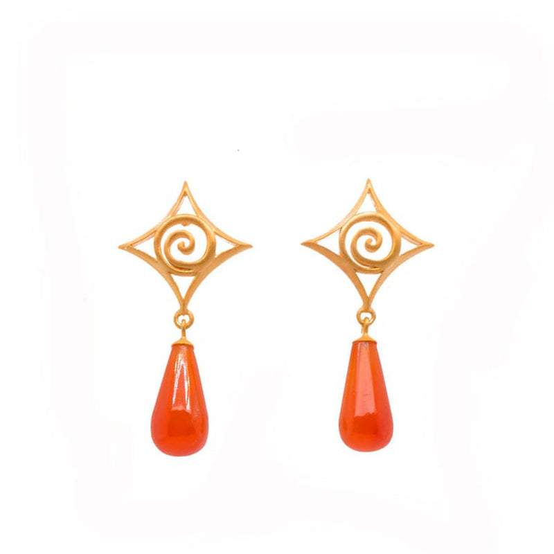 Gratitude Spiral Carnelian Cabochon Drop 24K Gold Vermeil Earrings-Joyla-Renee Taylor Gallery