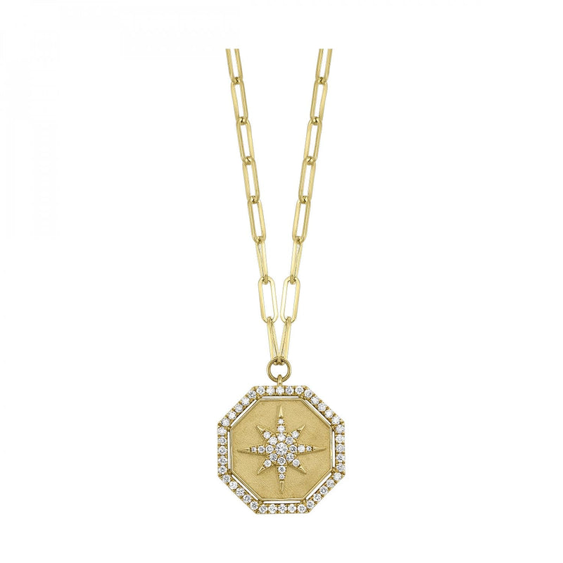 14K Gold Diamond North Star Octagon Medallion Necklace - PD37976-4YC-Gems One-Renee Taylor Gallery