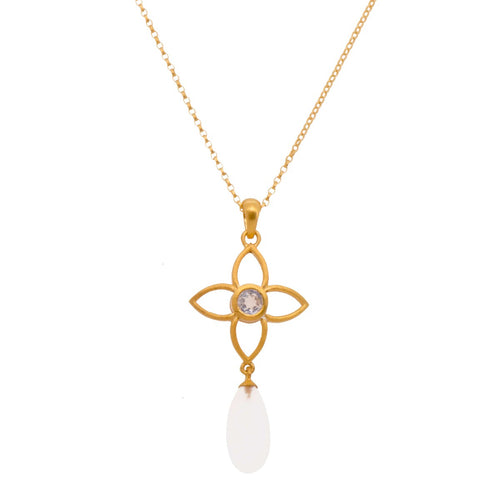 Joy Flower 20mm Drop Rainbow Moonstone Matte 24K Gold Vermeil Pendant-Joyla-Renee Taylor Gallery