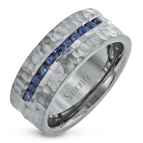 14k Grey Gold Hammered Sapphire Men's Band