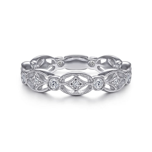 14K White Gold Intricate Cutout Stackable Diamond Ring - LR4648W45JJ-Gabriel & Co.-Renee Taylor Gallery