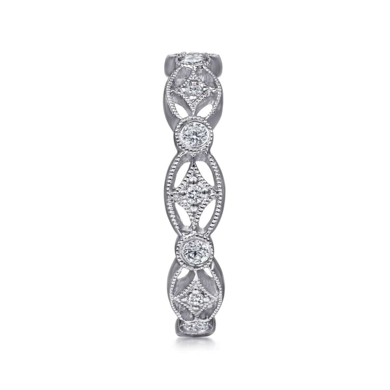 14K White Gold Intricate Cutout Stackable Diamond Ring - LR4648W45JJ-Gabriel & Co.-Renee Taylor Gallery