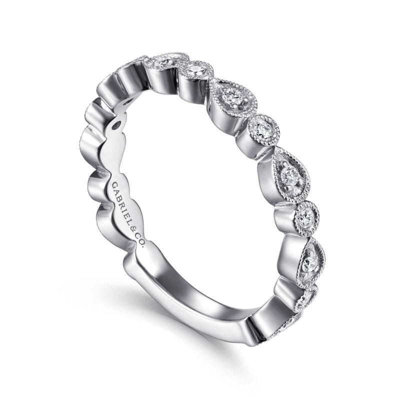 14K White Gold Pear and Round Station Stackable Diamond Ring - LR4748W45JJ-Gabriel & Co.-Renee Taylor Gallery